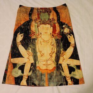 VIVIENNE TAM Velvet Buddha Print Straight Skirt Sz 1 Fully Lined